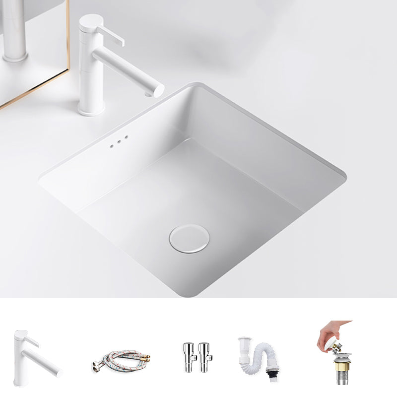 Modern Undermount Bathroom Sink Square Porcelain with Drain Assembly Vessel