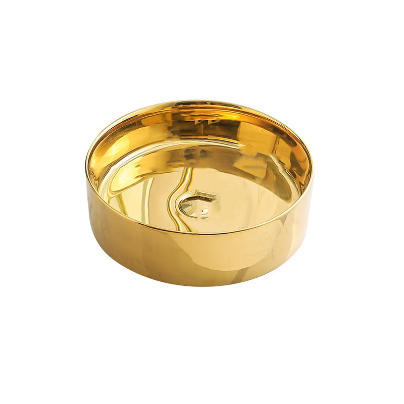 Gold Bathroom Sink Faucet Contemporary Vitreous China Vessel Sink with Pop-Up Drain