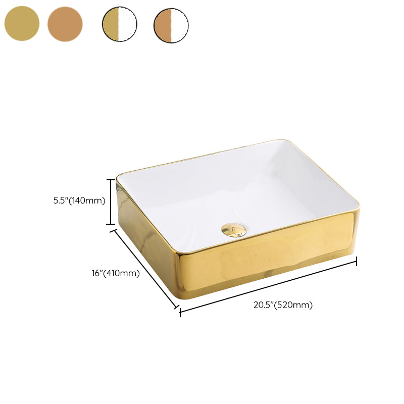 Gold Bathroom Sink Faucet Contemporary Vitreous China Vessel Sink with Pop-Up Drain