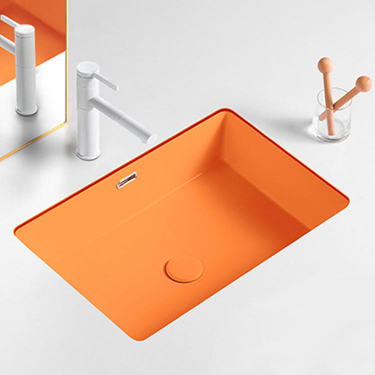 Modern Undermount Vanity Sink Rectangular Porcelain with Overflow Bathroom Sink
