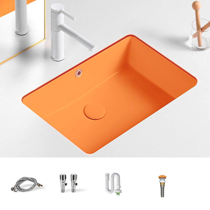 Modern Undermount Vanity Sink Rectangular Porcelain with Overflow Bathroom Sink