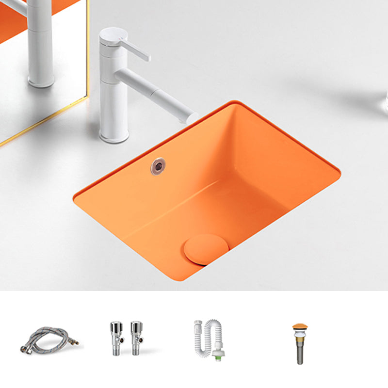 Modern Undermount Vanity Sink Rectangular Porcelain with Overflow Bathroom Sink