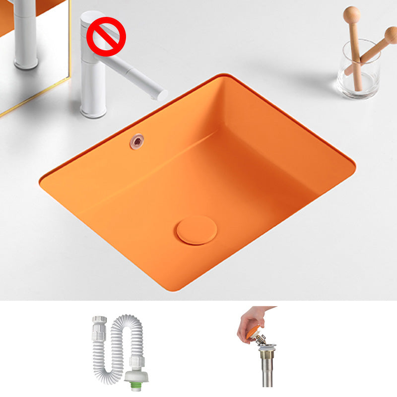Modern Undermount Vanity Sink Rectangular Porcelain with Overflow Bathroom Sink