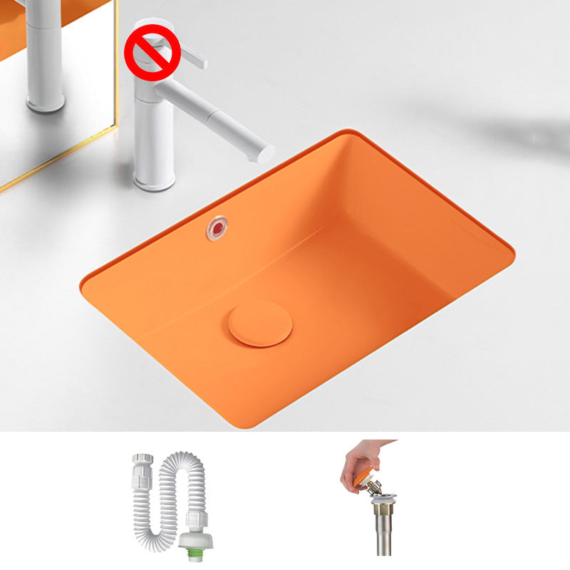 Modern Undermount Vanity Sink Rectangular Porcelain with Overflow Bathroom Sink