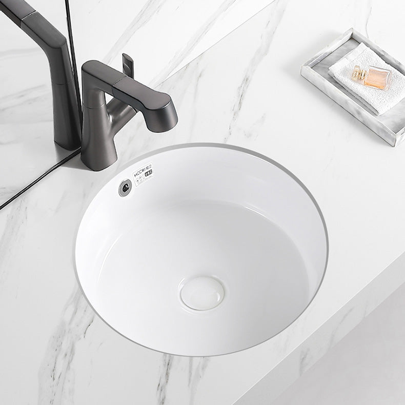 Modern Vessel Lavatory Sink Round Porcelain with Overflow Undermount Bathroom Sink