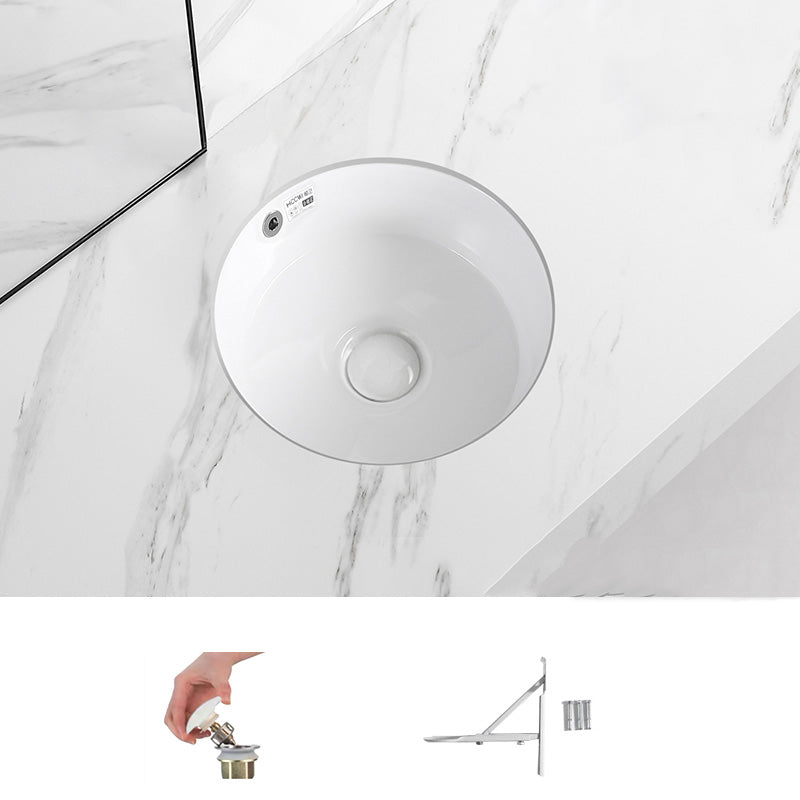Modern Vessel Lavatory Sink Round Porcelain with Overflow Undermount Bathroom Sink