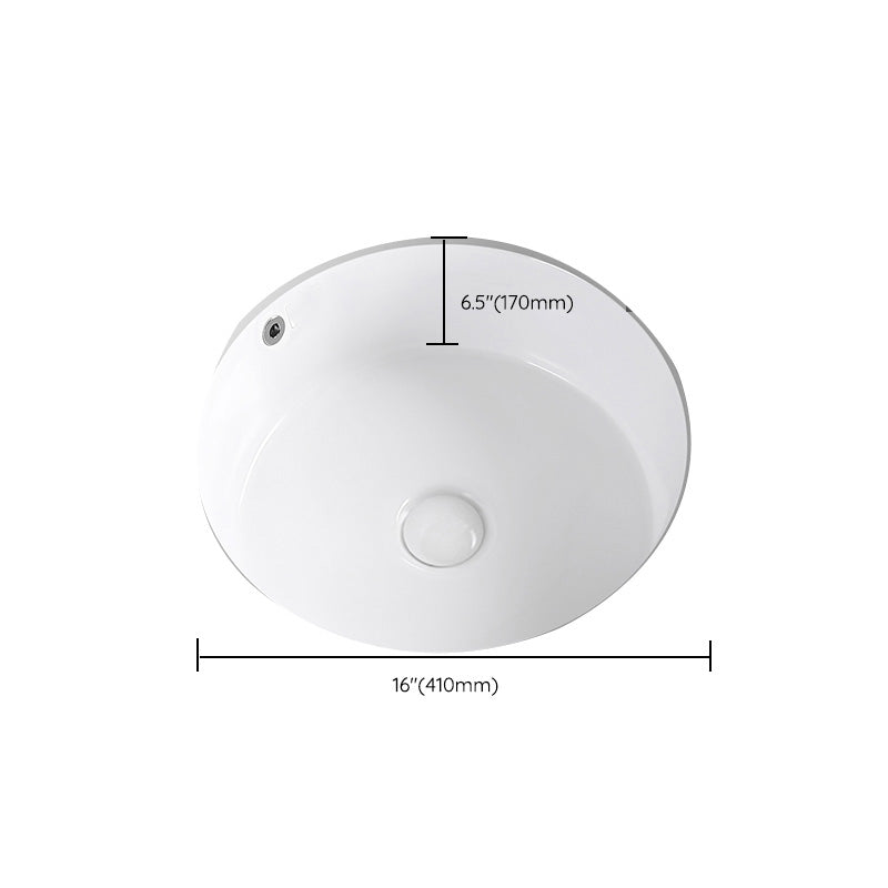 Modern Vessel Lavatory Sink Round Porcelain with Overflow Undermount Bathroom Sink