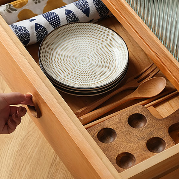 Contemporary Pine Display Stand Glass Doors Storage Cabinet with Doors