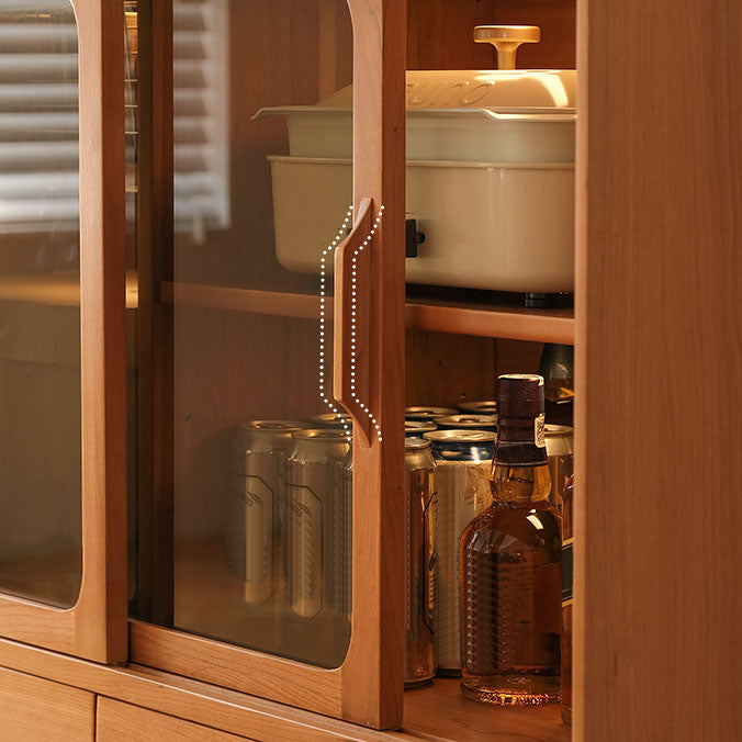 Contemporary Pine Display Stand Glass Doors Storage Cabinet with Doors