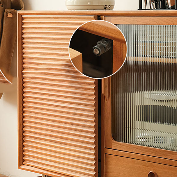 Contemporary Pine Display Stand Glass Doors Storage Cabinet with Doors