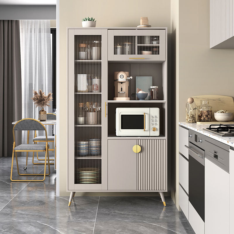 Ultra Modern Dining Hutch Glass Doors Faux Wood Storage Cabinet for Dining Room