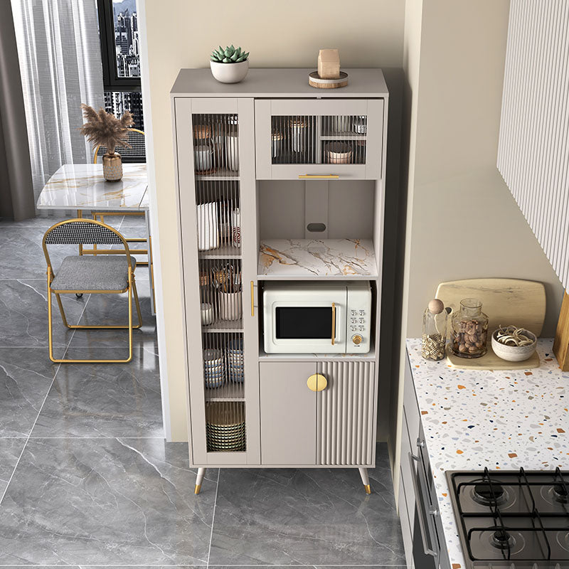 Ultra Modern Dining Hutch Glass Doors Faux Wood Storage Cabinet for Dining Room