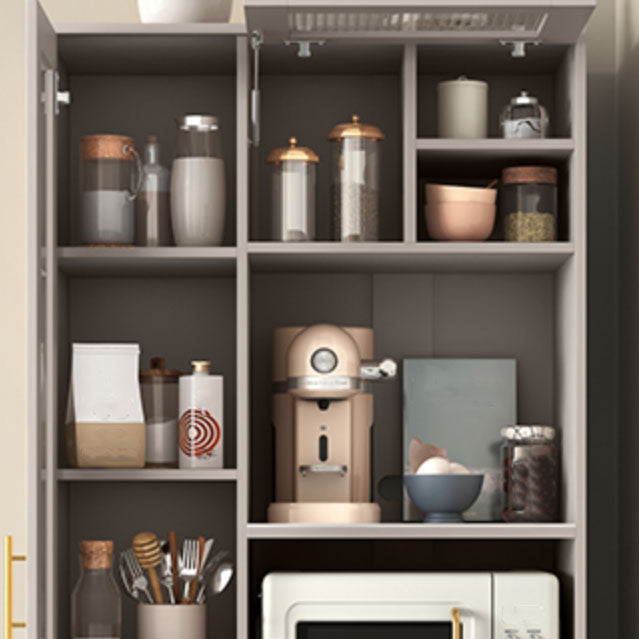 Ultra Modern Dining Hutch Glass Doors Faux Wood Storage Cabinet for Dining Room