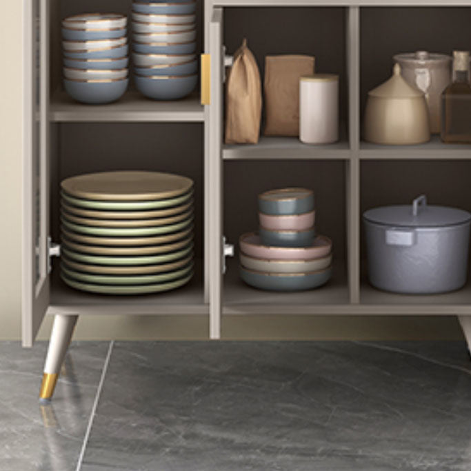 Ultra Modern Dining Hutch Glass Doors Faux Wood Storage Cabinet for Dining Room