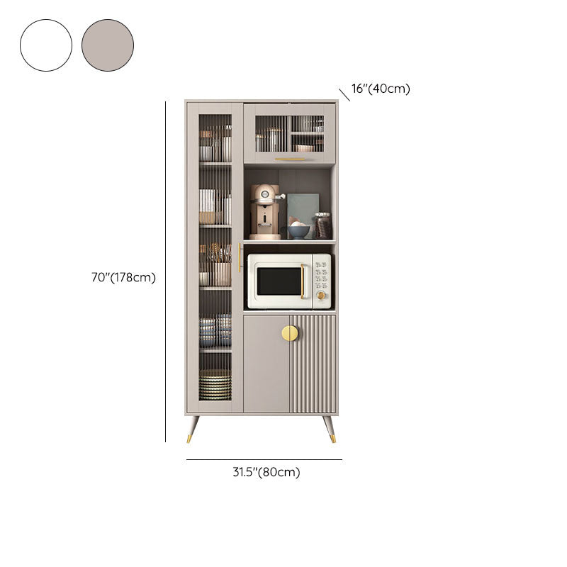 Ultra Modern Dining Hutch Glass Doors Faux Wood Storage Cabinet for Dining Room