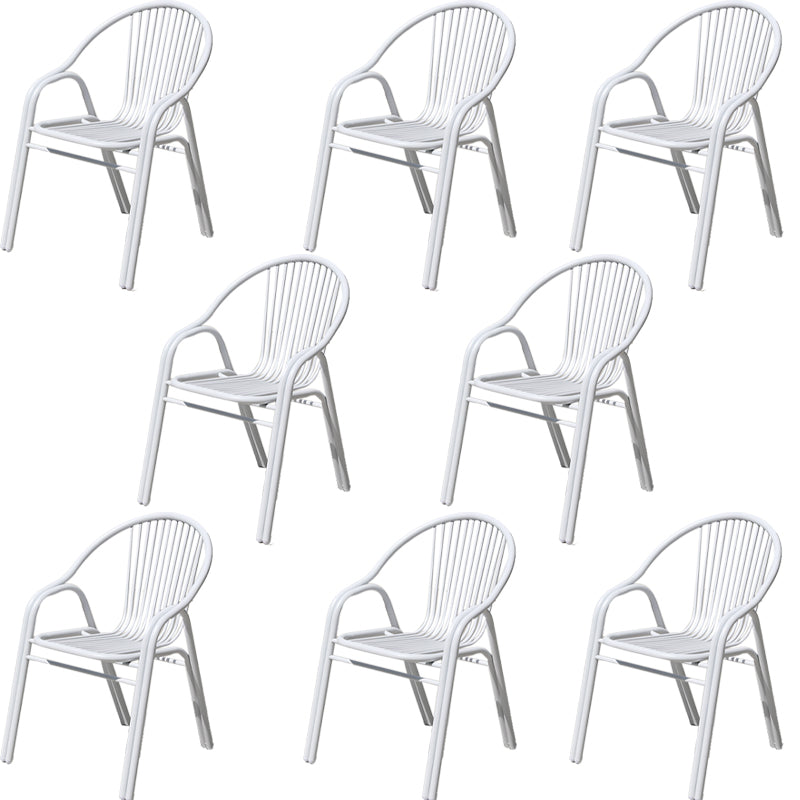 White Stacking Dining Side Chair Aluminum Outdoor Bistro Chairs with Arm