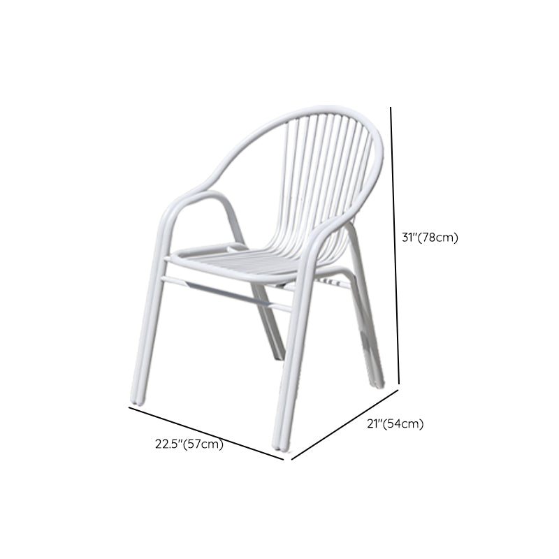 White Stacking Dining Side Chair Aluminum Outdoor Bistro Chairs with Arm