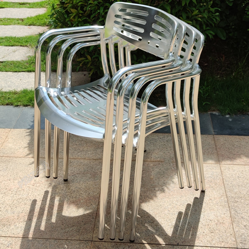 Silver Patio Dining Side Chair Aluminum Outdoor Bistro Chairs