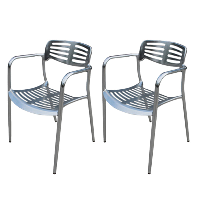 Silver Patio Dining Side Chair Aluminum Outdoor Bistro Chairs with Arm