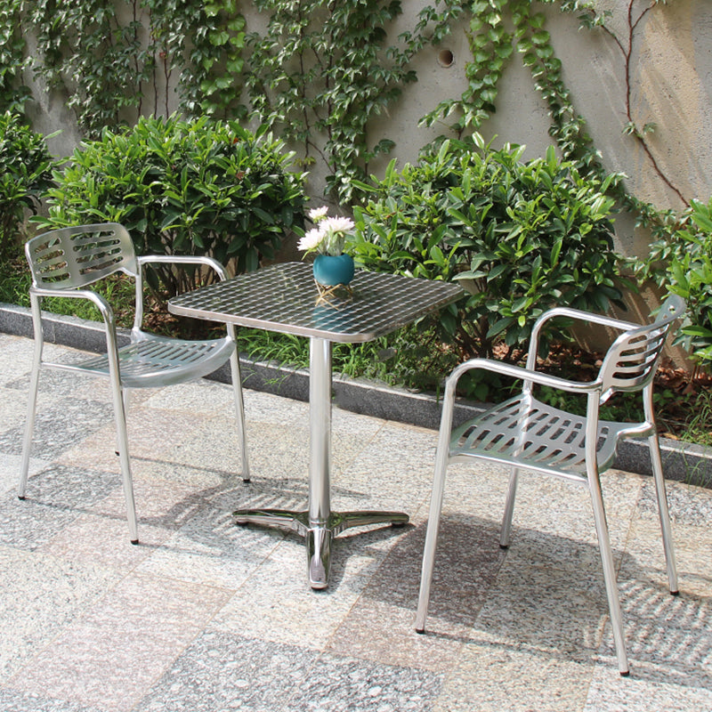 Silver Patio Dining Side Chair Aluminum Outdoor Bistro Chairs with Arm