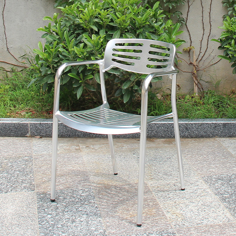 Silver Patio Dining Side Chair Aluminum Outdoor Bistro Chairs with Arm