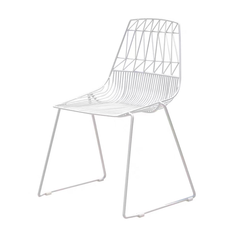 Modern White Dining Side Chair Stacking Metal Single Armless Chair