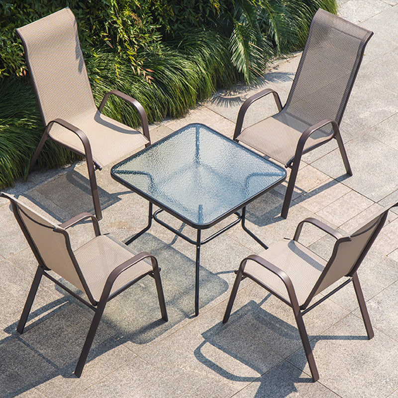 Stacking Patio Arm Chair Modern Metal Brown UV Resistant Dining Armchair