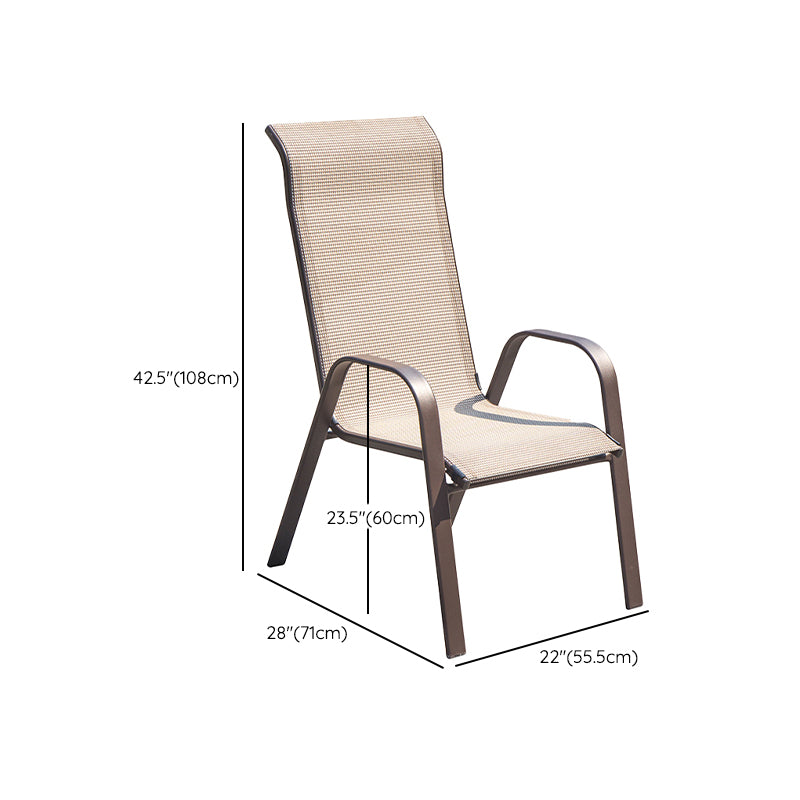 Stacking Patio Arm Chair Modern Metal Brown UV Resistant Dining Armchair
