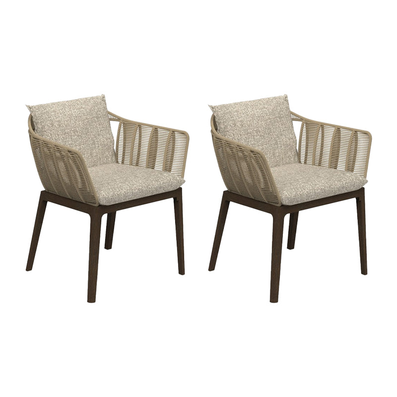 Tropical Upholstered Patio Arm Chair Gray Wood Gray Dining Armchair