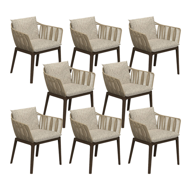 Tropical Upholstered Patio Arm Chair Gray Wood Gray Dining Armchair