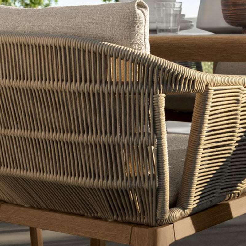 Tropical Upholstered Patio Arm Chair Gray Wood Gray Dining Armchair