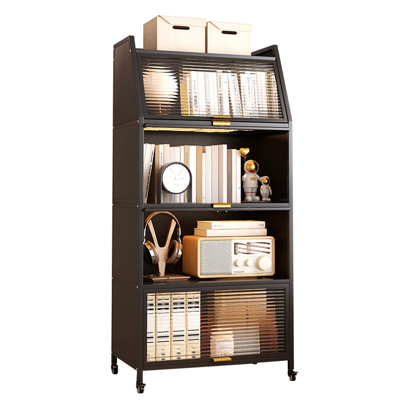 Standard Bookcase Metal Glam Closed Back Bookshelf with Shelves