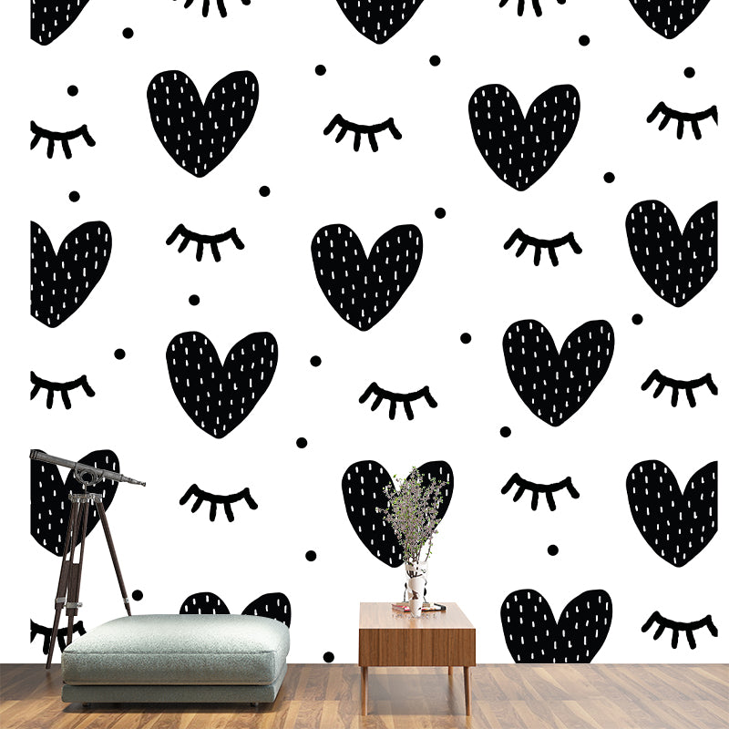 Heart Pattern Illustration Wallpaper Mildew Resistant Sleeping Room Wall Mural