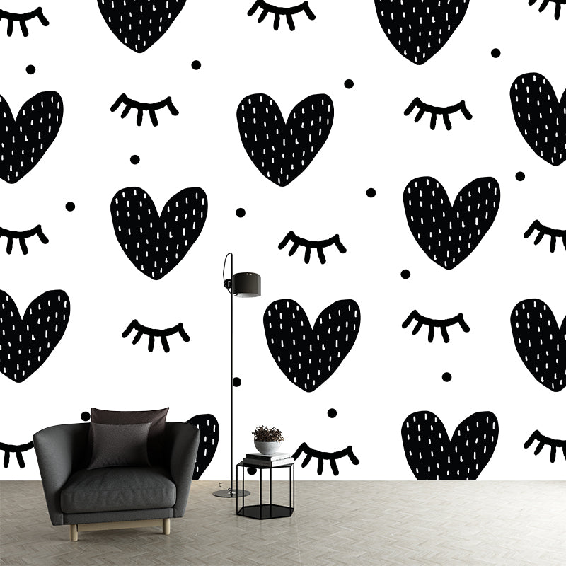 Heart Pattern Illustration Wallpaper Mildew Resistant Sleeping Room Wall Mural