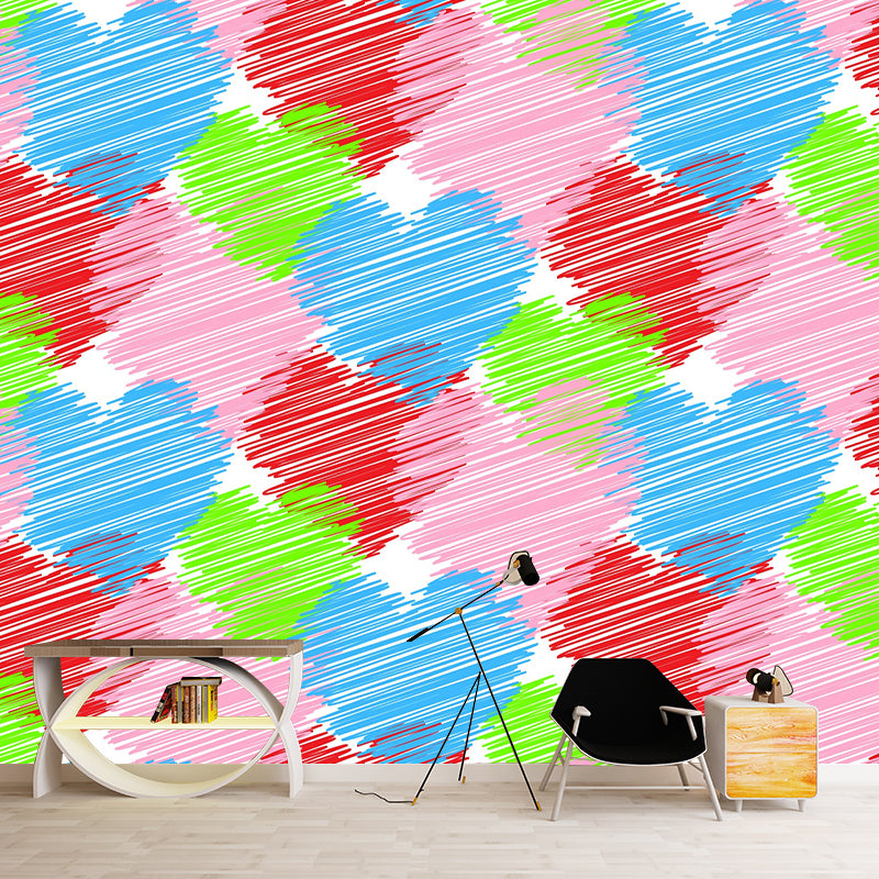 Environmental Illustration Mural Wallpaper Heart Pattern Indoor Mural