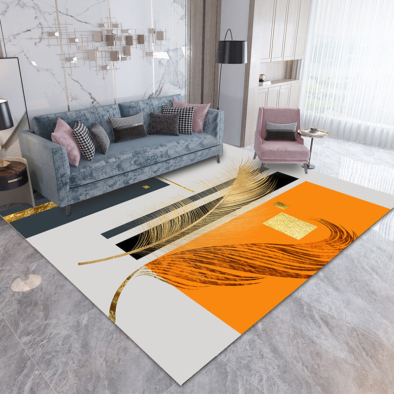 White Modern Rug Geometric Polyester Rug Washable Rug for Home Decor