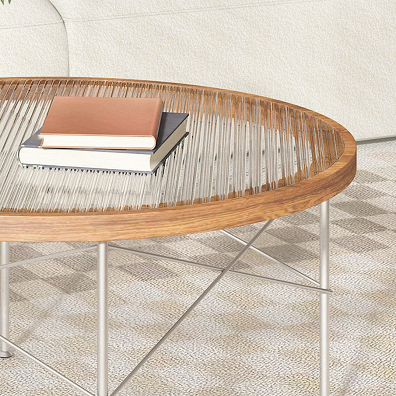 15"H Tropical Coffee Table Glass 4 Legs Coffee Cocktail Table