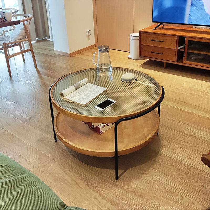 32" Wide Tropical Coffee Table Glass Storage Coffee Cocktail Table