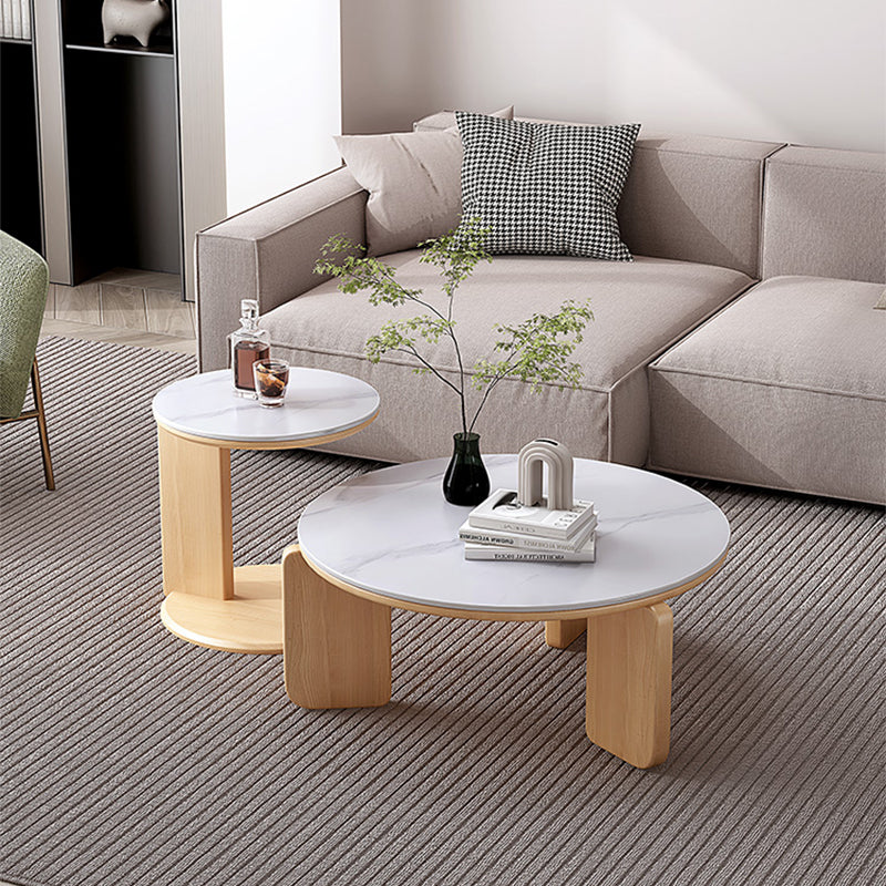 Contemporary Solid Wood Coffee Cocktail Table Slate Round Top Coffee Table