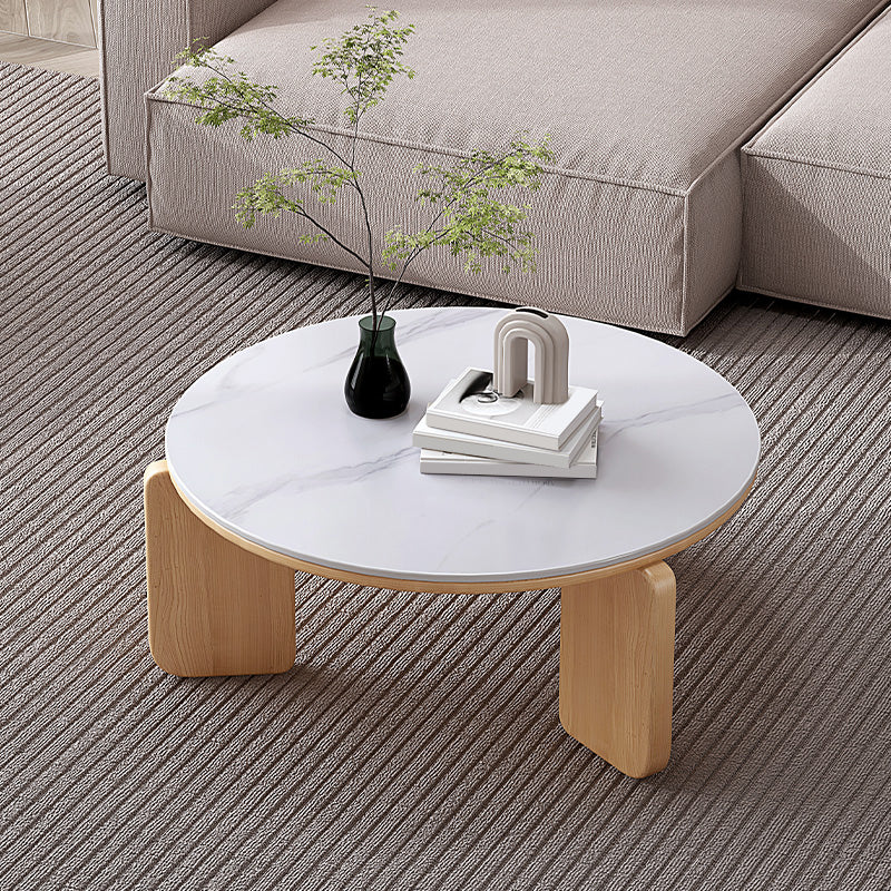 Contemporary Solid Wood Coffee Cocktail Table Slate Round Top Coffee Table