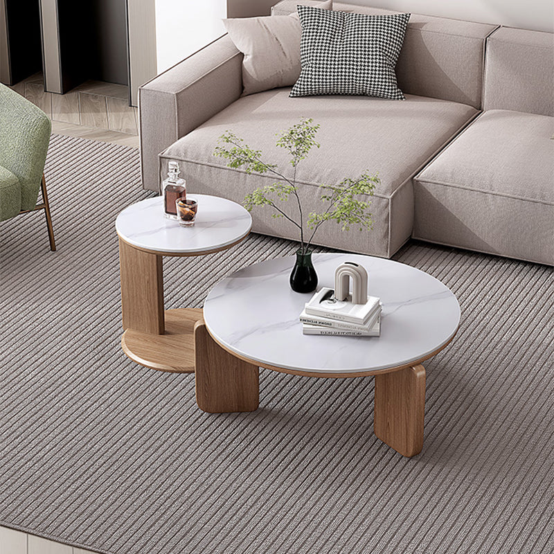 Contemporary Solid Wood Coffee Cocktail Table Slate Round Top Coffee Table