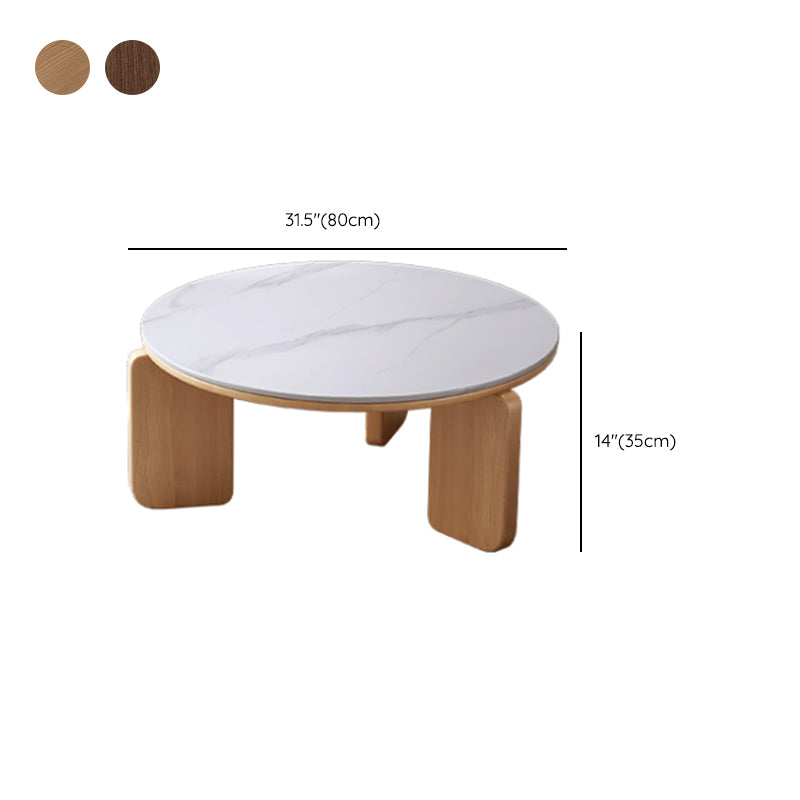 Contemporary Solid Wood Coffee Cocktail Table Slate Round Top Coffee Table