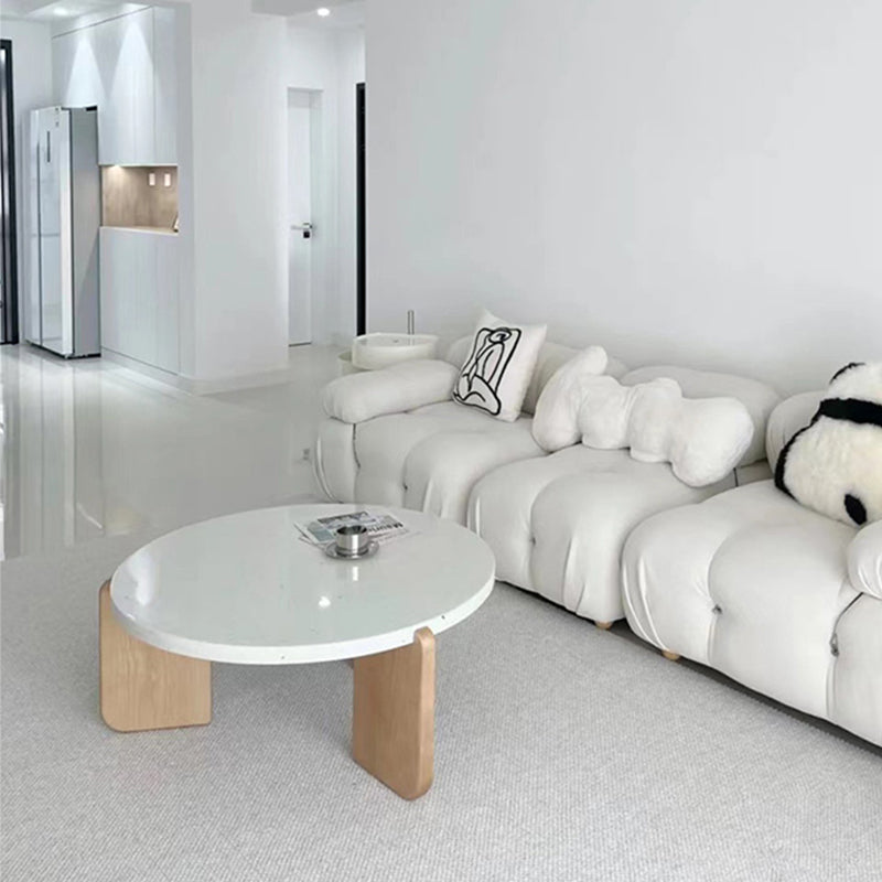 Round Terrazzo 1 Single Coffee Table Modern Style Wooden 3 Legs Cocktail Table