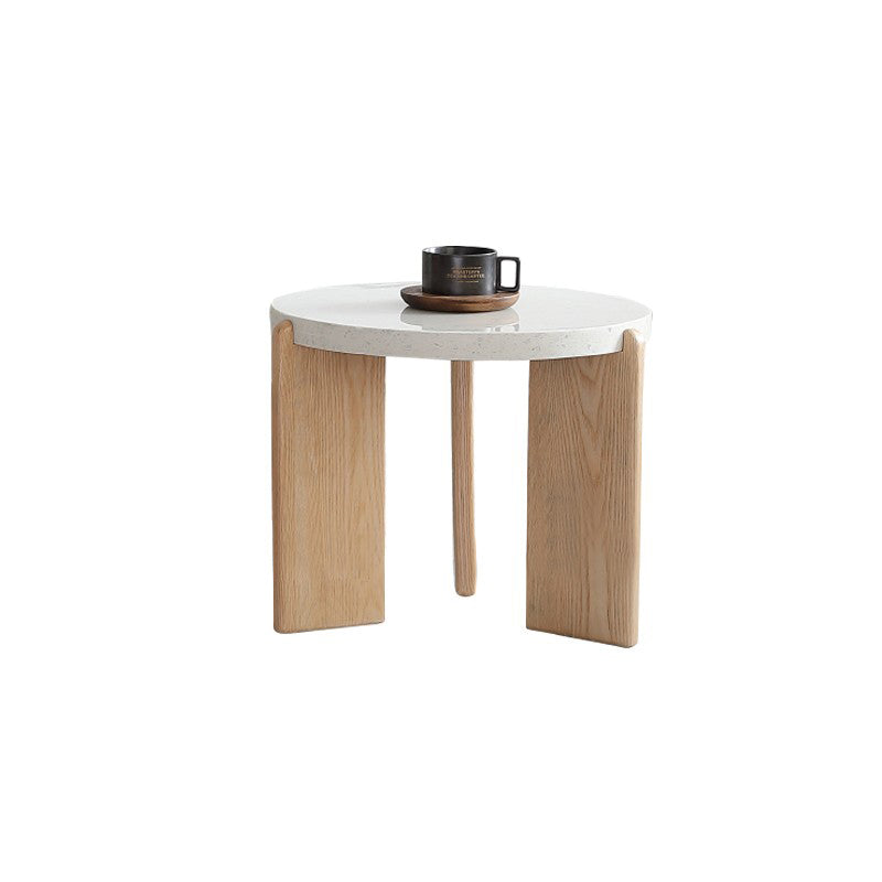 Round Terrazzo 1 Single Coffee Table Modern Style Wooden 3 Legs Cocktail Table