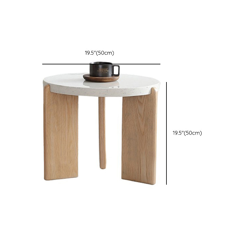 Round Terrazzo 1 Single Coffee Table Modern Style Wooden 3 Legs Cocktail Table