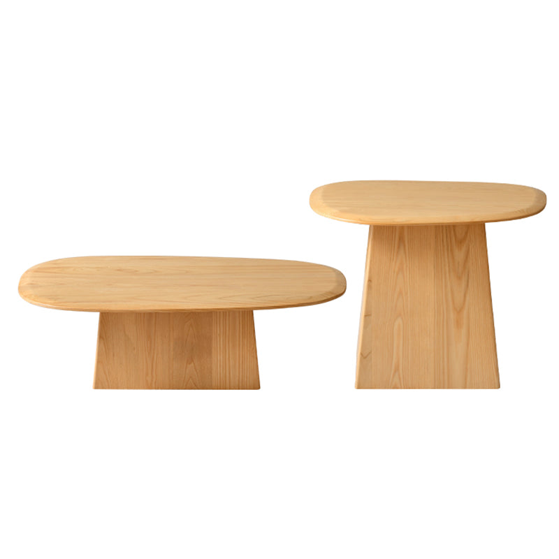 Pedestal Solid Wood Coffee Table Set Elliptical Simple Cocktail Table