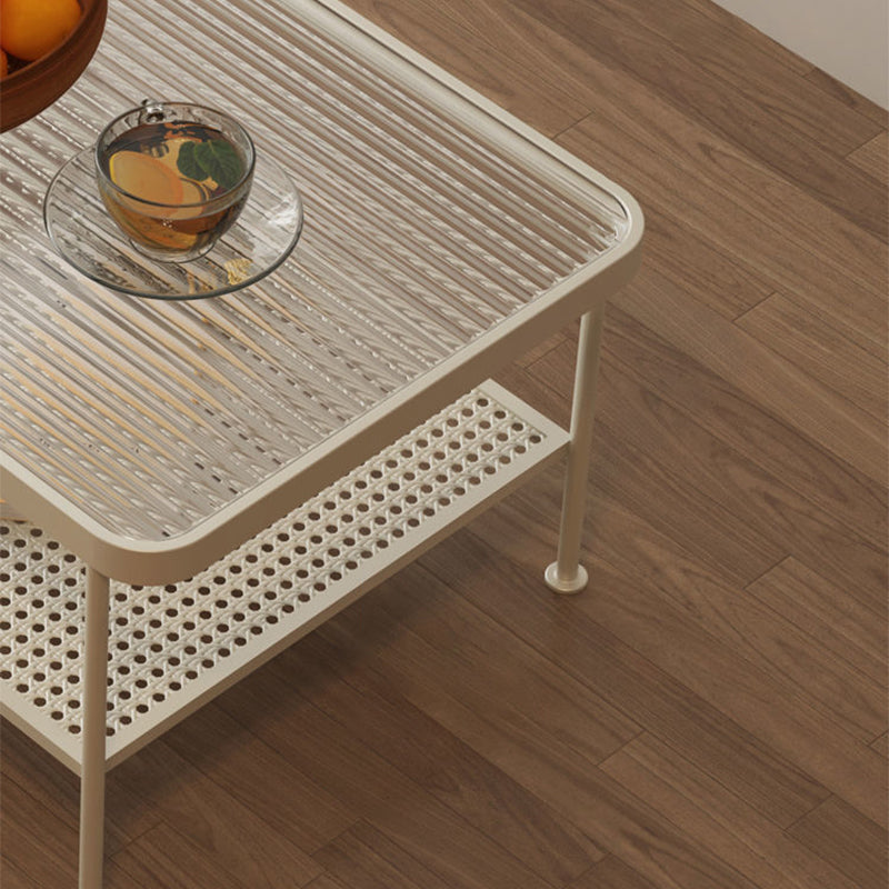 4 Legs Coffee Table Contemporary Glass Top Coffee Cocktail Table with Shelf