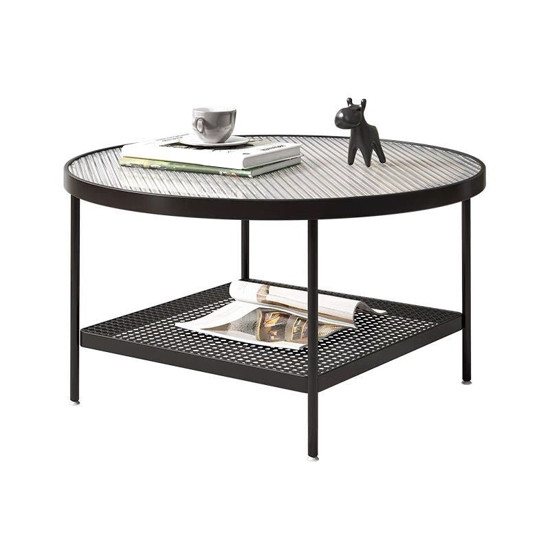 4 Legs Coffee Table Glass Top Coffee Cocktail Table with Shelf