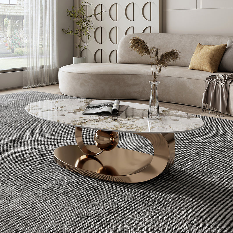 Glam Slate Top Coffee Table Abstract Oval Coffee Cocktail Table