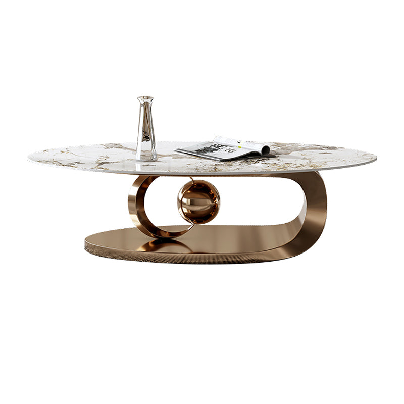 Glam Slate Top Coffee Table Abstract Oval Coffee Cocktail Table